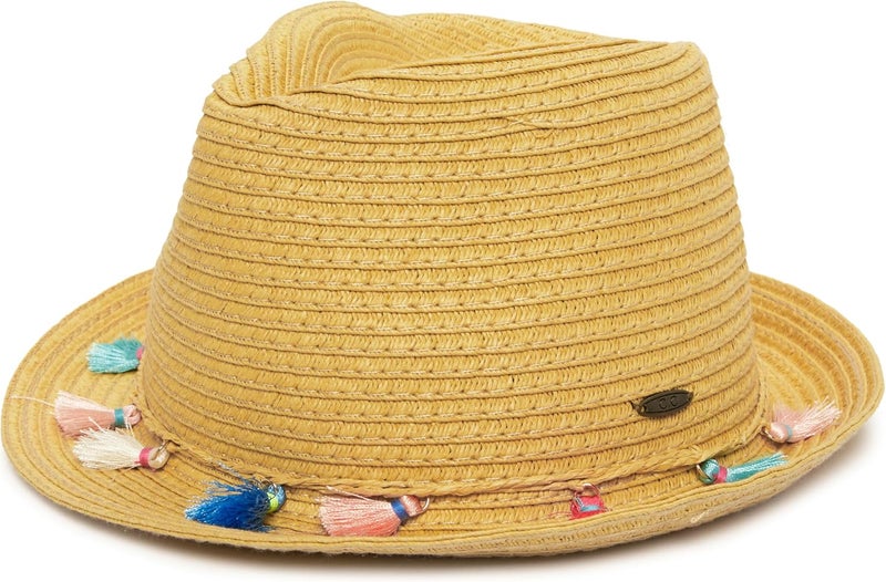 Funky Junque Women's Straw Fedora Sun Hat - UPF 50+ Protection, Short Brim, Stylish Woven Pattern - Image 1